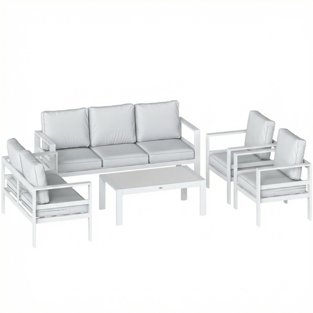 Outsunny 5 Pieces Aluminium Garden Furniture Set with Olefin Cushions, Extra Deep Outdoor Garden Sofa Set, White - image 1