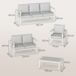 Outsunny 5 Pieces Aluminium Garden Furniture Set with Olefin Cushions, Extra Deep Outdoor Garden Sofa Set, White - thumbnail 3