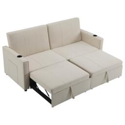 King-Size Pull-Out Sofa Bed with 3-in-1 Convertible 2-Seater, Independent Convertible Couch with Solid Frame, 207L x 87W x 96H cm, Beige - Aosom UK - thumbnail 2