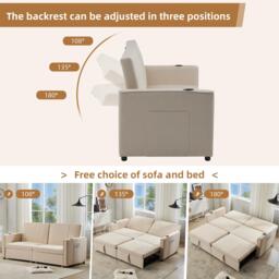 King-Size Pull-Out Sofa Bed with 3-in-1 Convertible 2-Seater, Independent Convertible Couch with Solid Frame, 207L x 87W x 96H cm, Beige - Aosom UK - thumbnail 5