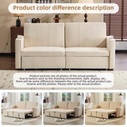 King-Size Pull-Out Sofa Bed with 3-in-1 Convertible 2-Seater, Independent Convertible Couch with Solid Frame, 207L x 87W x 96H cm, Beige - Aosom UK - thumbnail 6