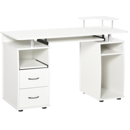 HOMCOM Office PC Desk, Computer Table Workstation with Keyboard Tray, CPU Shelf, Drawers, Sliding Scanner Shelf, White - Aosom UK - thumbnail 1