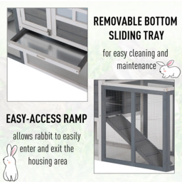PawHut 2 Tier Wooden Guinea Pigs Hutches Guinea Pig Cage Rabbit Cage Pull Out Tray W/ Ramp 122 x 62.6 x 92 cm - Aosom UK - thumbnail 5