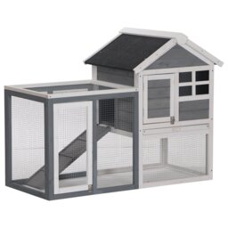 PawHut 2 Tier Wooden Guinea Pigs Hutches Guinea Pig Cage Rabbit Cage Pull Out Tray W/ Ramp 122 x 62.6 x 92 cm - Aosom UK - thumbnail 2