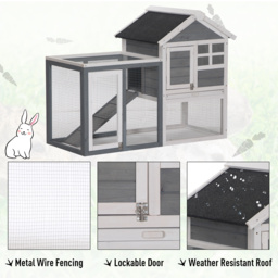 PawHut 2 Tier Wooden Guinea Pigs Hutches Guinea Pig Cage Rabbit Cage Pull Out Tray W/ Ramp 122 x 62.6 x 92 cm - Aosom UK - thumbnail 4