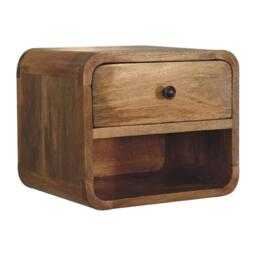 Solid Wood Mini Floating Bedside with Drawer and Open Shelf, Space-Saving Desk with Sturdy Steel Frame, 25L x 30W x 25H cm, Brown - Aosom UK - thumbnail 9
