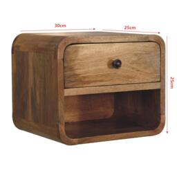 Solid Wood Mini Floating Bedside with Drawer and Open Shelf, Space-Saving Desk with Sturdy Steel Frame, 25L x 30W x 25H cm, Brown - Aosom UK - thumbnail 3