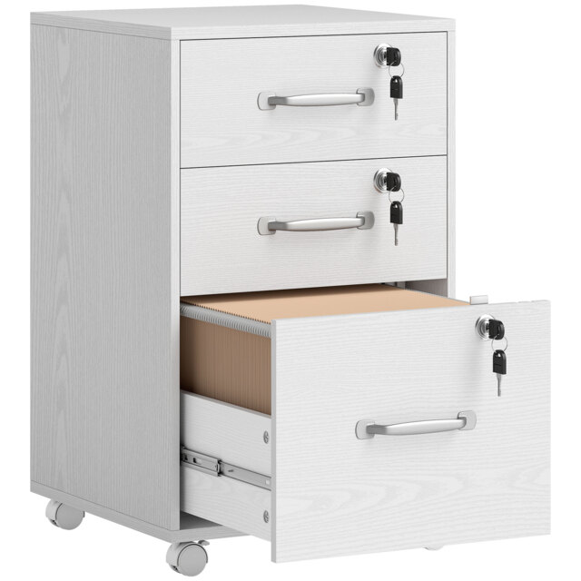 HOMCOM Three Drawer Wood-Effect Filing Cabinet - White - image 1