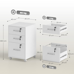 HOMCOM Three Drawer Wood-Effect Filing Cabinet - White - thumbnail 3