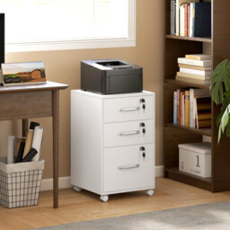 HOMCOM Three Drawer Wood-Effect Filing Cabinet - White - thumbnail 8