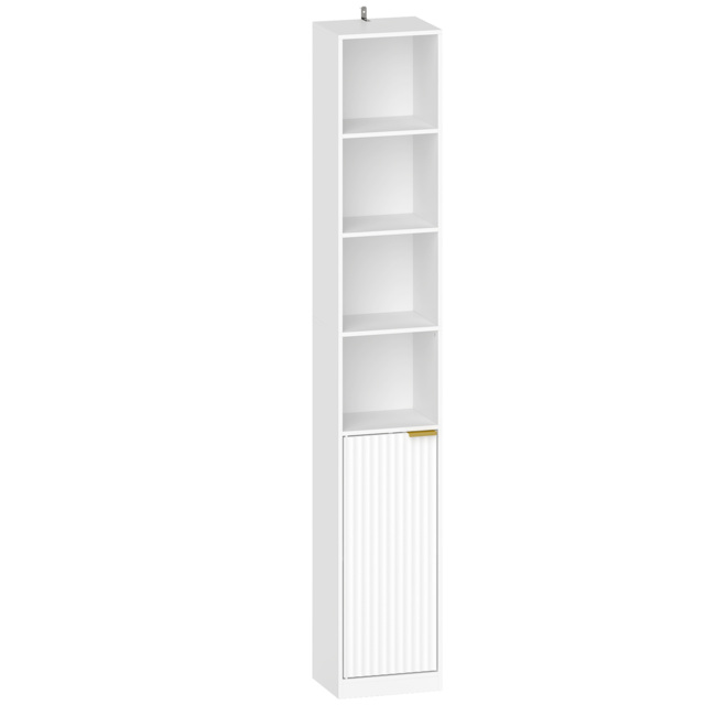 HOMCOM Bookcase Adjustable Shelf Bookshelf Anti-Tip Hardware 6-Tier Storage Cabinet White Wood Effect - image 1