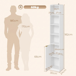 HOMCOM Bookcase Adjustable Shelf Bookshelf Anti-Tip Hardware 6-Tier Storage Cabinet White Wood Effect - thumbnail 3