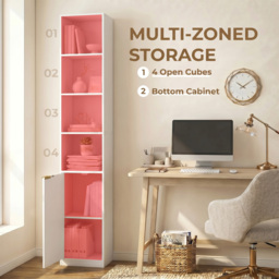 HOMCOM Bookcase Adjustable Shelf Bookshelf Anti-Tip Hardware 6-Tier Storage Cabinet White Wood Effect - thumbnail 4