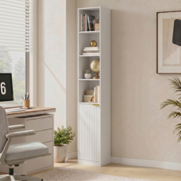 HOMCOM Bookcase Adjustable Shelf Bookshelf Anti-Tip Hardware 6-Tier Storage Cabinet White Wood Effect - thumbnail 2