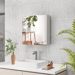 kleankin Bathroom Mirror Cabinet: Wall-Mounted with Adjustable Shelf, High Gloss White - Aosom UK - thumbnail 2