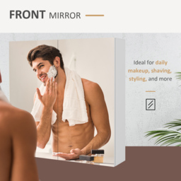 kleankin Bathroom Mirror Cabinet: Wall-Mounted with Adjustable Shelf, High Gloss White - Aosom UK - thumbnail 8