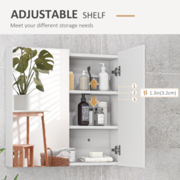 kleankin Bathroom Mirror Cabinet: Wall-Mounted with Adjustable Shelf, High Gloss White - Aosom UK - thumbnail 7