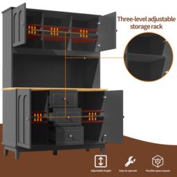 Tall Kitchen Sideboard Cabinet with App-Controlled Changing LED Lighting, Cupboard with Open Display Shelf, 120L x 40W x 180H cm, Black - Aosom UK - thumbnail 5