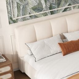 4ft6 Upholstered Double Bed with Durable Frame, Soft Headboard, Sturdy Slats, Velvet Bed for Adults, Teenagers, 213L x 152W x 89H cm, White - Aosom UK - thumbnail 8