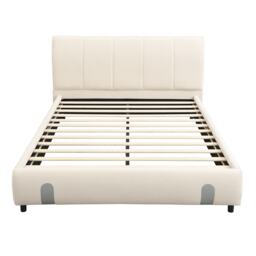 4ft6 Upholstered Double Bed with Durable Frame, Soft Headboard, Sturdy Slats, Velvet Bed for Adults, Teenagers, 213L x 152W x 89H cm, White - Aosom UK - thumbnail 2