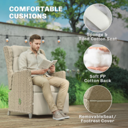 Outsunny Rattan Garden Recliner Chair, Reclining Garden Chair with Adjustable Back and Footrest, Flip Table, Cushion, Brown - thumbnail 7