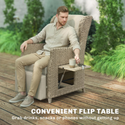 Outsunny Rattan Garden Recliner Chair, Reclining Garden Chair with Adjustable Back and Footrest, Flip Table, Cushion, Brown - thumbnail 8
