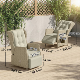 Outsunny Rattan Garden Recliner Chair, Reclining Garden Chair with Adjustable Back and Footrest, Flip Table, Cushion, Brown - thumbnail 3