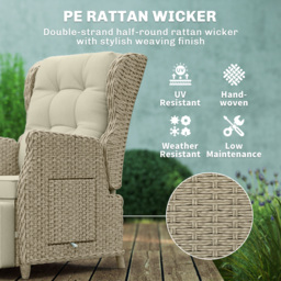 Outsunny Rattan Garden Recliner Chair, Reclining Garden Chair with Adjustable Back and Footrest, Flip Table, Cushion, Brown - thumbnail 5