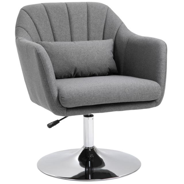 HOMCOM Swivel Accent Chair, Anti-Cat-Scratch Vanity Armchair with Adjustable Height Thick Cushion Lumbar Support Armrest for Bedroom - Aosom UK - image 1