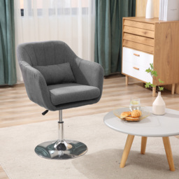 HOMCOM Swivel Accent Chair, Anti-Cat-Scratch Vanity Armchair with Adjustable Height Thick Cushion Lumbar Support Armrest for Bedroom - Aosom UK - thumbnail 2
