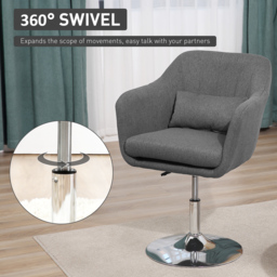 HOMCOM Swivel Accent Chair, Anti-Cat-Scratch Vanity Armchair with Adjustable Height Thick Cushion Lumbar Support Armrest for Bedroom - Aosom UK - thumbnail 5