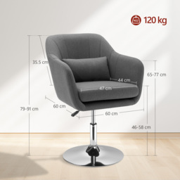 HOMCOM Swivel Accent Chair, Anti-Cat-Scratch Vanity Armchair with Adjustable Height Thick Cushion Lumbar Support Armrest for Bedroom - Aosom UK - thumbnail 3