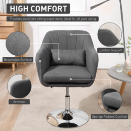 HOMCOM Swivel Accent Chair, Anti-Cat-Scratch Vanity Armchair with Adjustable Height Thick Cushion Lumbar Support Armrest for Bedroom - Aosom UK - thumbnail 6