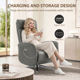 HOMCOM Power Recliner Chair, Swivel Electric Reclining Chair with Type C+USB, Recliner Armchair with Footrest, Dark Grey - thumbnail 7