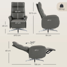 HOMCOM Power Recliner Chair, Swivel Electric Reclining Chair with Type C+USB, Recliner Armchair with Footrest, Dark Grey - thumbnail 3