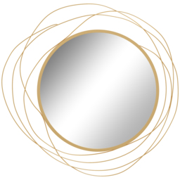 HOMCOM Abstract Metal Wire Wall Mirror, with Accessories - Gold Tone - Aosom UK