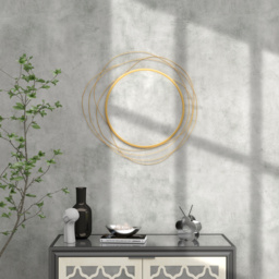 HOMCOM Abstract Metal Wire Wall Mirror, with Accessories - Gold Tone - Aosom UK - thumbnail 7