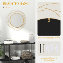 HOMCOM Abstract Metal Wire Wall Mirror, with Accessories - Gold Tone - Aosom UK - thumbnail 5