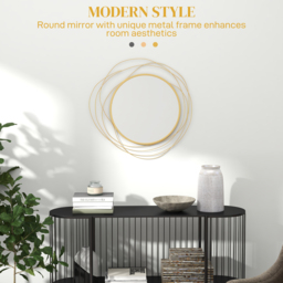 HOMCOM Abstract Metal Wire Wall Mirror, with Accessories - Gold Tone - Aosom UK - thumbnail 4