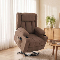 HOMCOM Dual Motor Riser Recliner Chair, 55° Electric Lift Chair for Elderly, Recliner Armchair with Massage and Heat, Brown - Aosom UK - thumbnail 4