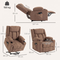 HOMCOM Dual Motor Riser Recliner Chair, 55° Electric Lift Chair for Elderly, Recliner Armchair with Massage and Heat, Brown - Aosom UK - thumbnail 9