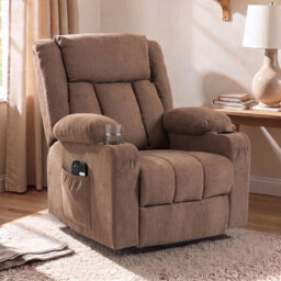 HOMCOM Dual Motor Riser Recliner Chair, 55° Electric Lift Chair for Elderly, Recliner Armchair with Massage and Heat, Brown - Aosom UK - thumbnail 2