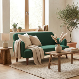 HOMCOM Velvet Feel Fabric 2 Seater Sofa, Small Sofa Loveseat with 21cm Thick Padding and Wood Legs, Dark Green - thumbnail 2