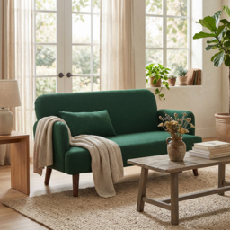 HOMCOM Velvet Feel Fabric 2 Seater Sofa, Small Sofa Loveseat with 21cm Thick Padding and Wood Legs, Dark Green - thumbnail 8