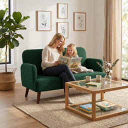 HOMCOM Velvet Feel Fabric 2 Seater Sofa, Small Sofa Loveseat with 21cm Thick Padding and Wood Legs, Dark Green - thumbnail 7