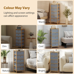 HOMCOM Chest of Drawers, 5 Fabric Drawers Narrow Dresser with Bamboo Frame, Light Grey - thumbnail 9