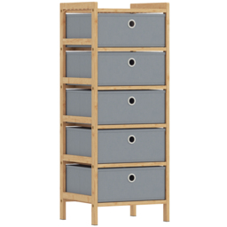 HOMCOM Chest of Drawers, 5 Fabric Drawers Narrow Dresser with Bamboo Frame, Light Grey - thumbnail 1