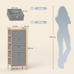 HOMCOM Chest of Drawers, 5 Fabric Drawers Narrow Dresser with Bamboo Frame, Light Grey - thumbnail 3