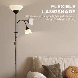HOMCOM LED Floor Lamp for Living Room, 180cm Tall Standing Lamp, Mother and Child Uplighter with Adjustable Gooseneck, 3000K/4500K/6500K Colour Temperatures, Black - thumbnail 6