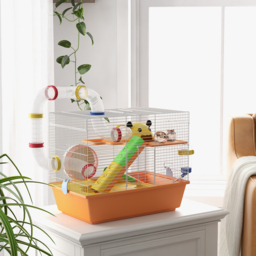 PawHut 3 Tiers Gerbil Cage, Hamster Cage with Tubes, Exercise Wheel, Ladder, Top Handle, 45 x 28 x 37cm - Orange - Aosom UK - thumbnail 2